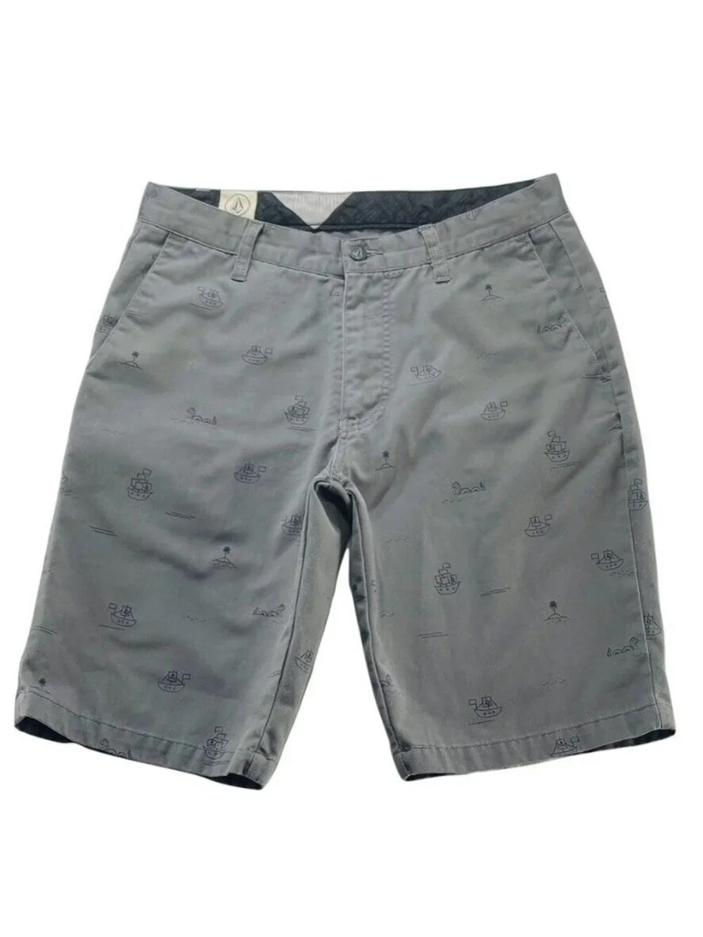 Volcom Mens Gray Cargo Shorts With Nautical Print 29